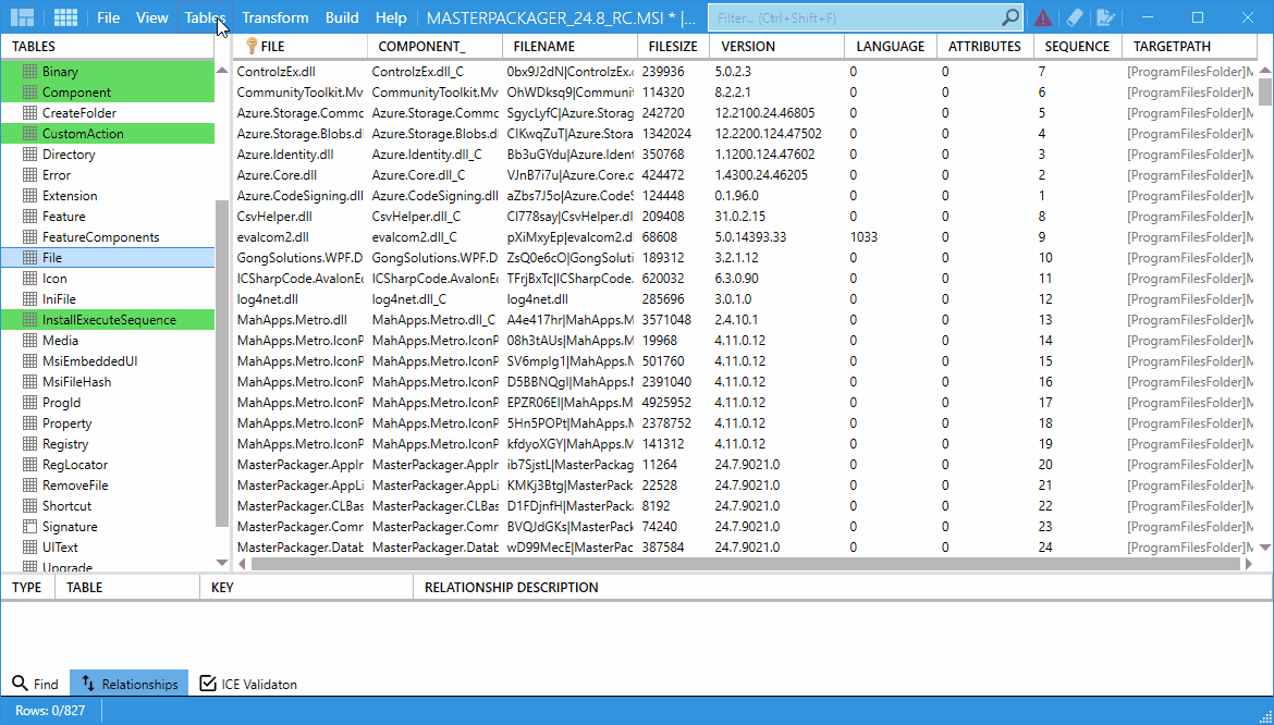 Master Packager Hide Empty Tables