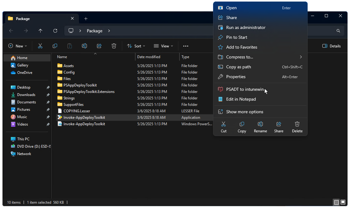 Microsoft Win32 Content Prep Tool context menu