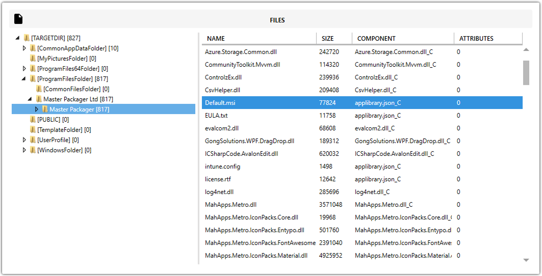 Master Packager Advanced Editor - Files view