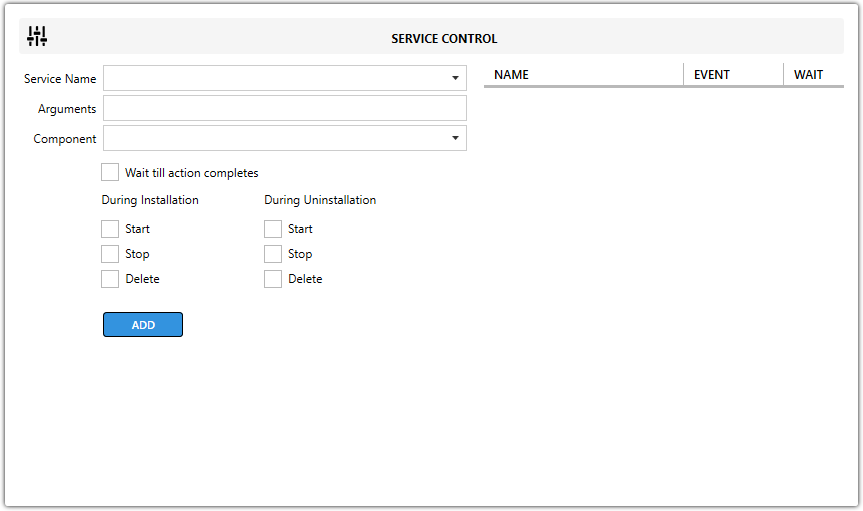 Master Packager Advanced Editor - Service Control view