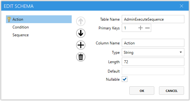 Master Packager Table editor - Edit Table schema view