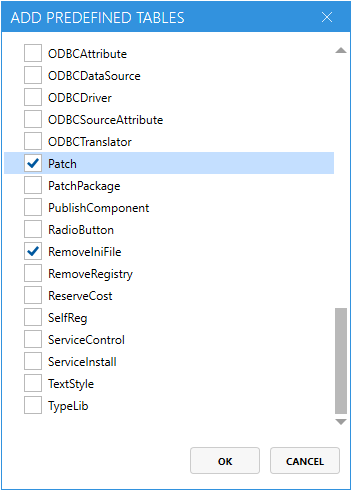 Master Packager - Add predefined tables