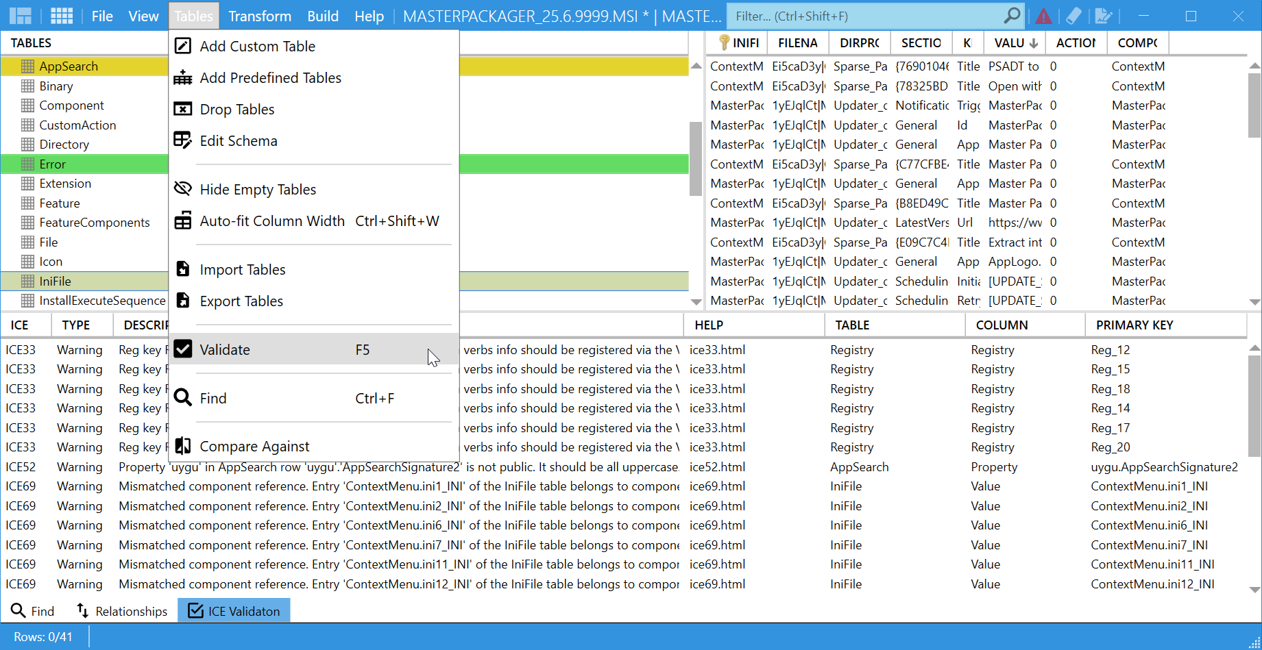 Master Packager - MSI Validation, Warning/Error Sorting on Top