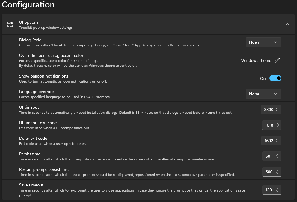 Master Wrapper Configuration section - UI options