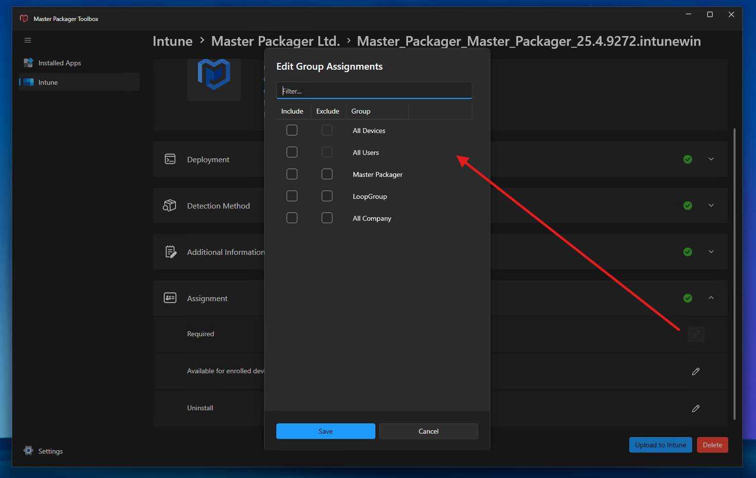 Adding Intune Assignments in Master Packager Toolbox