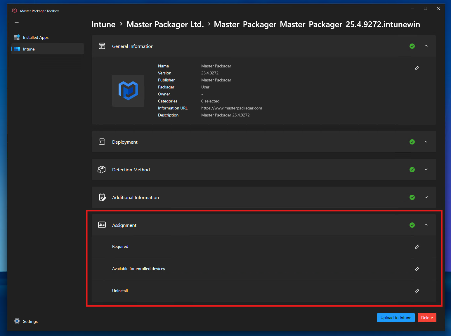 Intune Assignments in Master Packager Toolbox