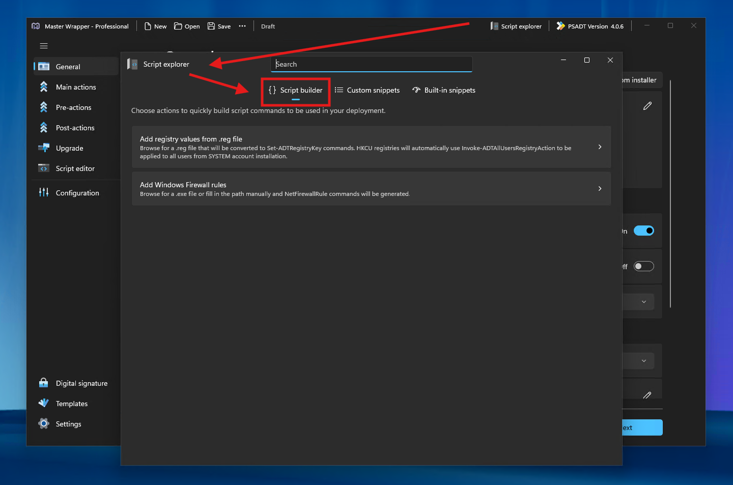 Script builder in Master Wrapper