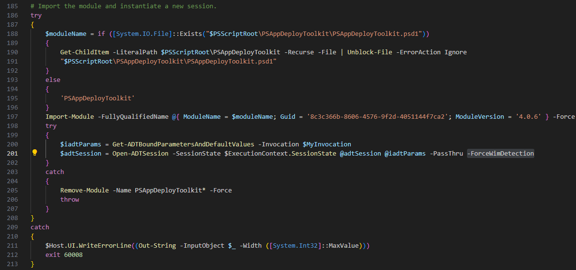 PSAppDeployToolkit ForceWimDetection switch